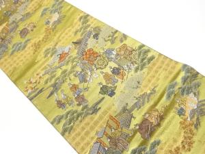 時代人物に御所車・梅・松模様織出し袋帯